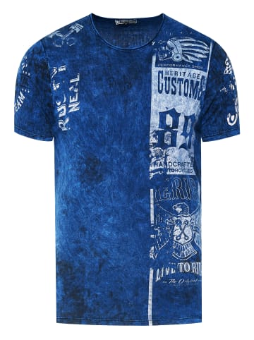 Rusty Neal Washed Biker T-Shirt mit Front & Back Prints in Marine