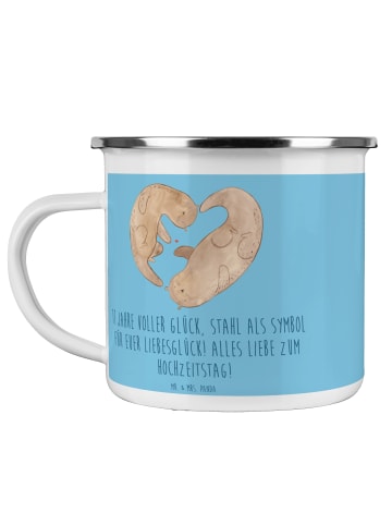 Mr. & Mrs. Panda Tasse 11. Hochzeitstag Stahlhochzeit mit Spruch in Sky Blue
