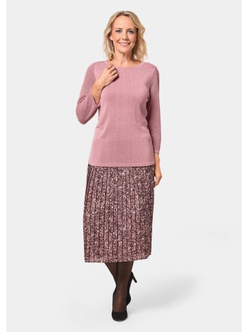 GOLDNER Kurzgröße:  Eleganter Glanzpullover mit Netzoptik in altrosé