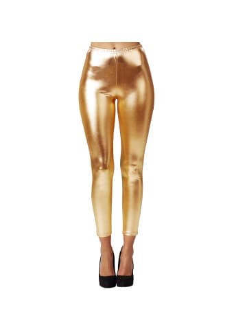tectake Lange Leggings in glänzendem Metallic-Look, gold