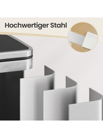 SONGMICS Mülleimer Pary in Silbern - (B)37.2 x (H)64.7 x (T)41.6 cm - 50 L