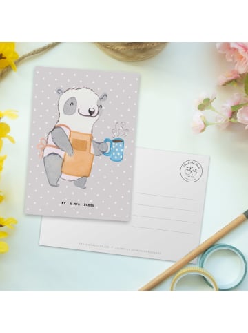 Mr. & Mrs. Panda Ansichtskarte Barista Herz ohne Spruch in Grau Pastell