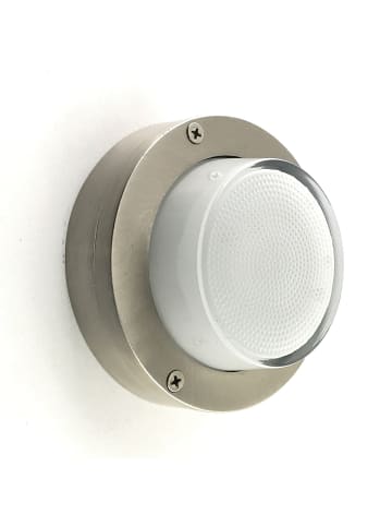Licht-Erlebnisse Außen Wandlampe Ø 14 x (H)14 cm in Nickel matt Weiß
