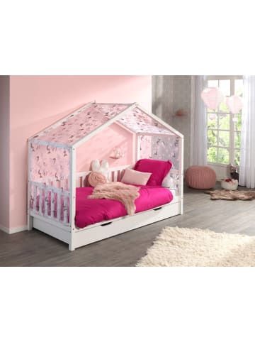 58 aufm Kessel HAUSBETT mit Textilhimmel Kapua 210x170x97 aus Massivholz in Weiß