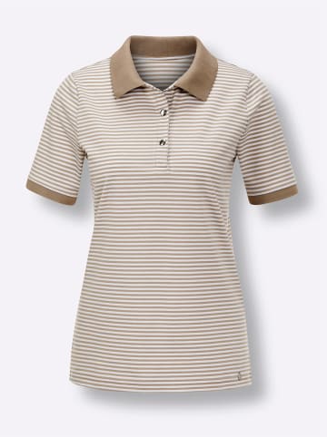 creation L Poloshirt in beige-weiß-geringelt
