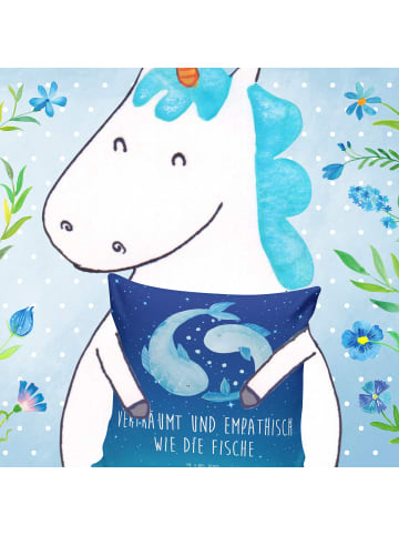 Mr. & Mrs. Panda sofa kissen Sternzeichen Fische mit Spruch in Sternenhimmel Blau