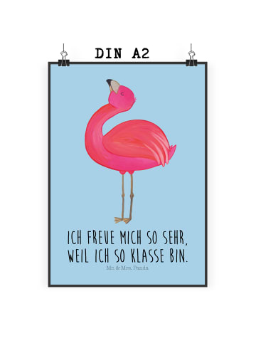 Mr. & Mrs. Panda Bild Flamingo Stolz mit Spruch in Blau Pastell