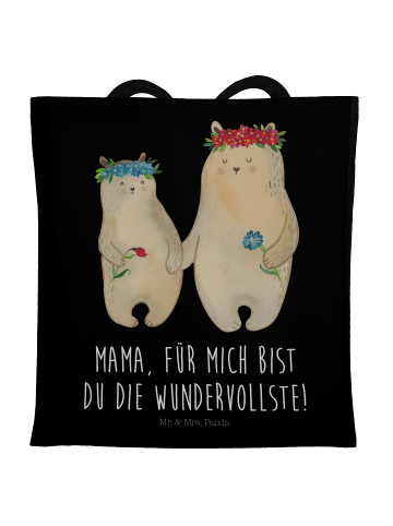 Mr. & Mrs. Panda Shopper Bären mit Blumenkranz mit Spruch in Schwarz