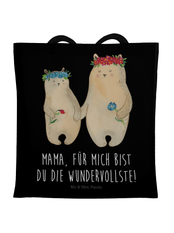 Mr. & Mrs. Panda Tragetasche Bären mit Blumenkranz mit Spruch in Schwarz