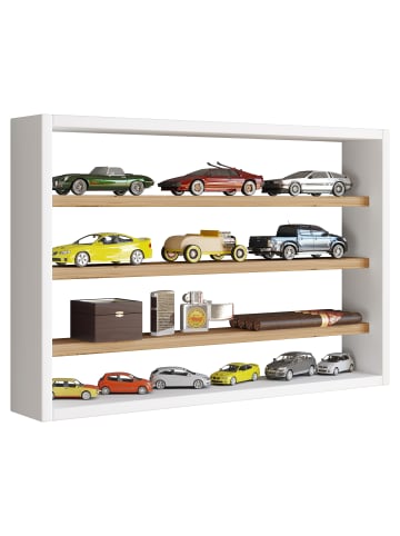 VCM Holz Wandregal Wandvitrine Regal Deko Osado M in Weiß / Honig-Eiche