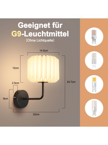 ZMH Wandleuchte 1-flammige G9 in weiß mit Papierlampenschirm Vintage
