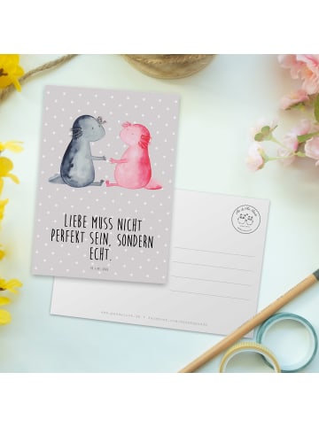 Mr. & Mrs. Panda Grußkarte Axolotl Liebe mit Spruch in Grau Pastell