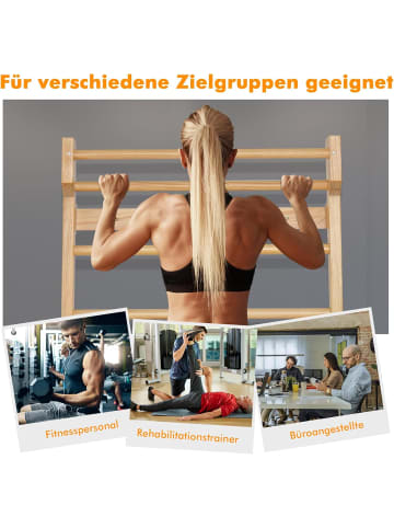 COSTWAY Sprossenwand Holz 195 x 81 x14cm in Hellbraun