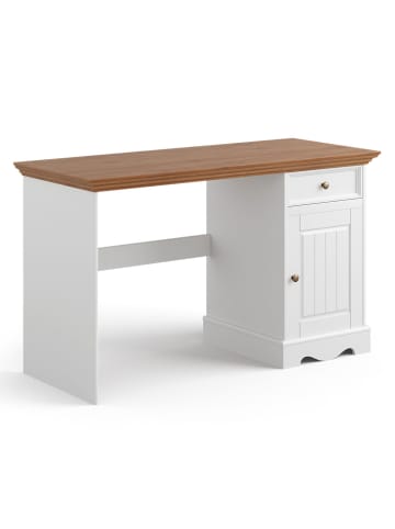 Feldmann-Wohnen Schreibtisch Belluno Kiefer weiß lackiert / gebeizt Eichefarben 130 / 53 / 77cm