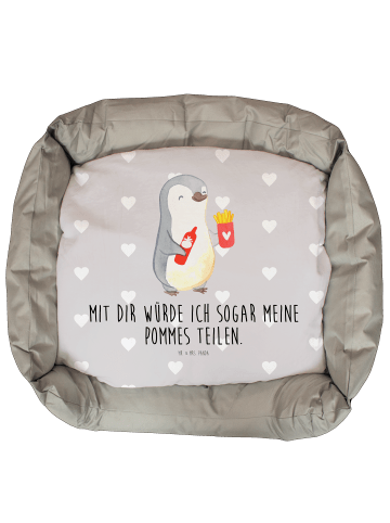 Mr. & Mrs. Panda Katzenkorb Pinguin Pommes mit Spruch in Grau Pastell