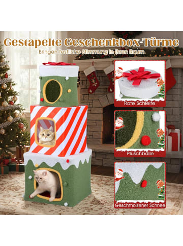 COSTWAY 3-stöckig Katzenhöhle Weihnachten 120 cm in Grün
