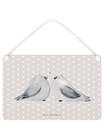 Mr. & Mrs. Panda Schild Turteltauben Liebe ohne Spruch in Grau Pastell