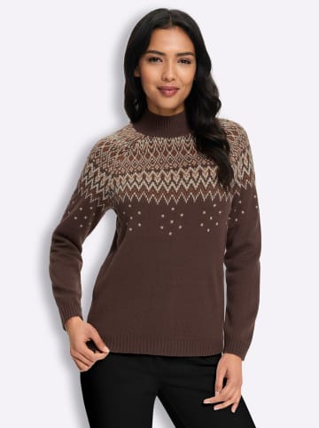 Sieh an! Stehkragen-Pullover in schoko-camel-gemustert