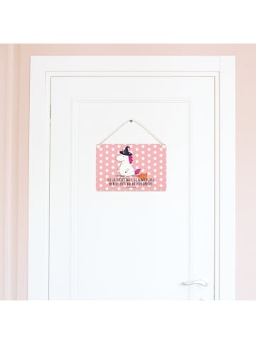 Mr. & Mrs. Panda Schild Einhorn Hexe mit Spruch in Rot Pastell