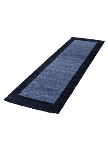KADIMA DESIGN Teppich Hochflor Shaggy Waschbar Bordüre RHEIN Strapazierfähig in Marineblau
