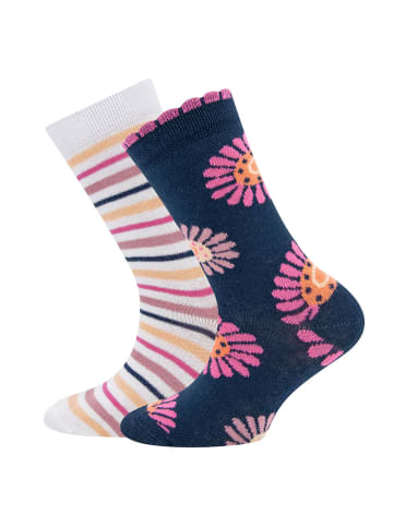 ewers 2er-Set Socken 2er Pack Blumen/Ringel in navy-latte