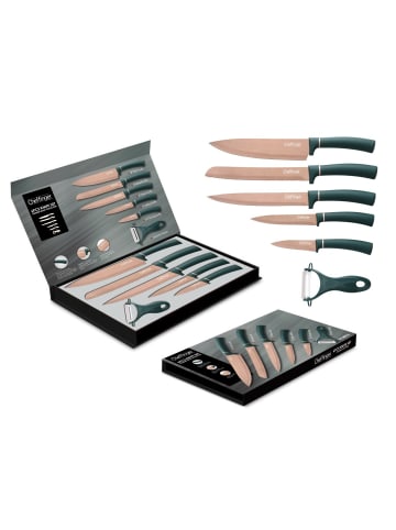 Cheffinger 6 Teiliges Messerset aus hochwertigem Edelstahl Gold Messer Fleischmesser in Rosa