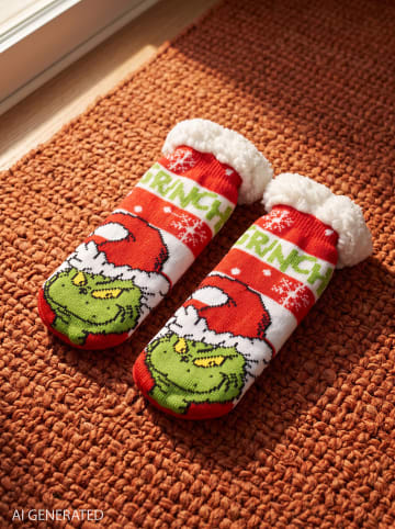 The Grinch The Grinch Hüttensocken Haussocken Kuschelsocken Socken in weiß/rot
