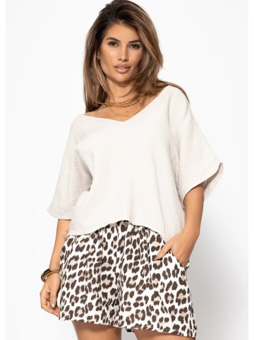 SASSYCLASSY Musselin Shirt mit V-Ausschnitt in Hellbeige