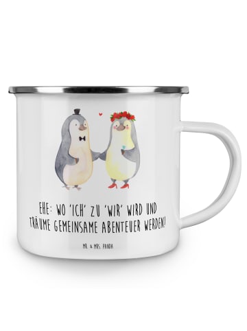 Mr. & Mrs. Panda Emaille Tasse Hochzeitsfeier Abenteuer mit Spruch in Weiß