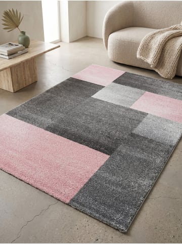 KADIMA DESIGN Teppich Kurzflor Waschbar Karo SOLDA Strapazierfähig OEKO-TEX in Pink