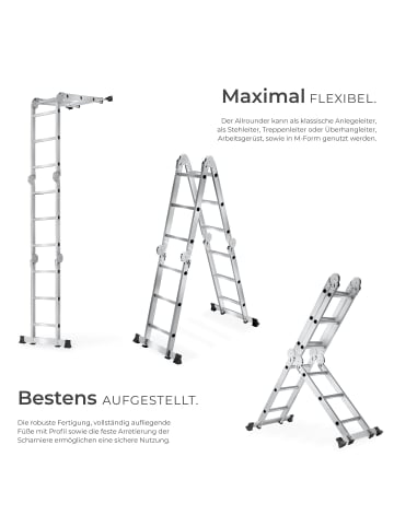 tectake Aluminium Mehrzweckleiter 6in1, klappbar, Belastbarkeit 150 kg