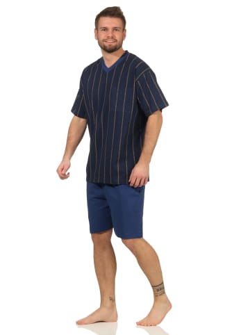 NORMANN kurzarm Shorty Schlafanzug Pyjama Streifen in marine