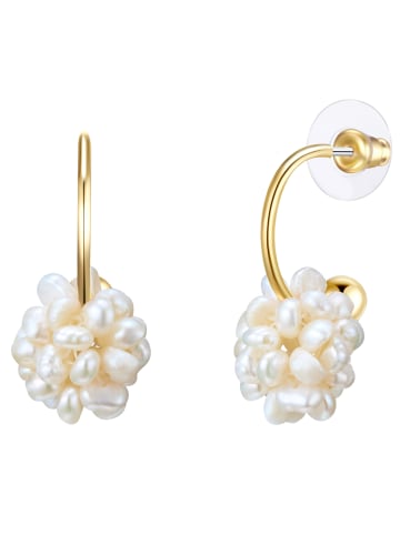 Lulu & Jane Perlen-Creolen Messing Süßwasser-Zuchtperle in gelbgold