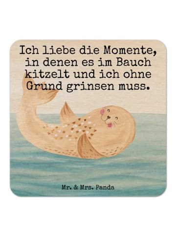Mr. & Mrs. Panda Glasuntersetzer Robbe Liegen Design mit Spruch in Weiß