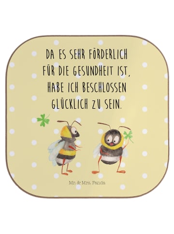 Mr. & Mrs. Panda Tischuntersetzer Hummeln Kleeblatt mit Spruch in Gelb Pastell