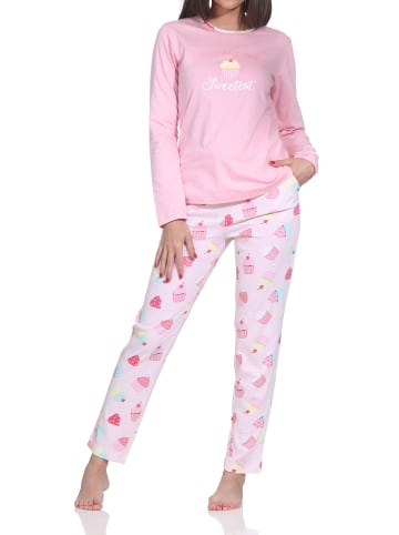 NORMANN Langarm Schlafanzug Pyjama Übergröße Cupcake in rosa