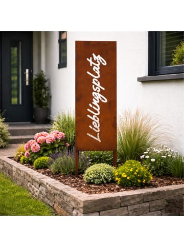 relaxdays Edelrost-Gartendeko "Lieblingsplatz" in Braun - 85 x 28 cm
