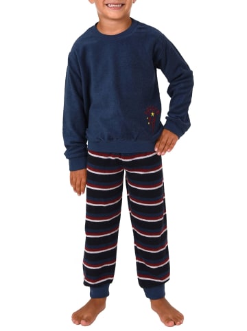 NORMANN Frottee Pyjama Schlafanzug Bündchen Fussball - 50802 in blau