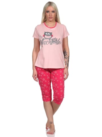 NORMANN kurzarm Schlafanzug Capri Pyjama Eulen "Nachteule" - 79936 in rosa