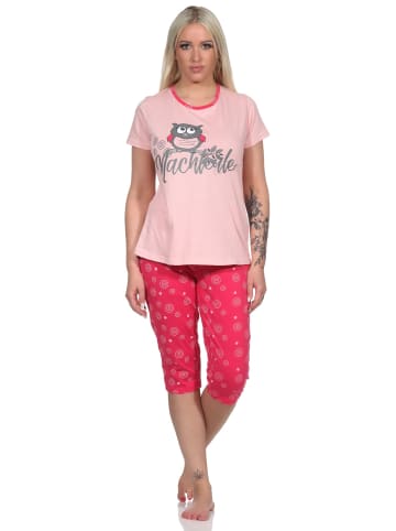 NORMANN kurzarm Schlafanzug Capri Pyjama Eulen "Nachteule" in rosa