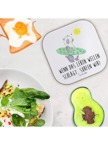 Mr. & Mrs. Panda Glasuntersetzer Sommer Wellen Surf mit Spruch in Weiß