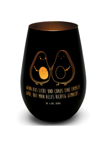 Mr. & Mrs. Panda Glas Windlicht Avocado Pärchen mit Spruch in Schwarz