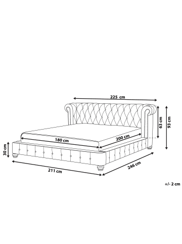 Beliani Wasserbett CAVAILLON in Grau - (W) 225 x (H) 93 x (L) 246 cm