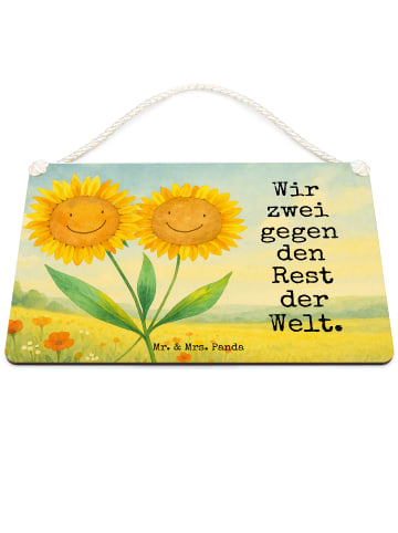 Mr. & Mrs. Panda Holzschild Blume Sonnenblume Design mit Spruch in Weiß