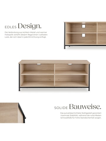 tectake Sideboard Navan 147 x 41 x 60,5 cm, Industrial Holz hell, Eiche Sonoma