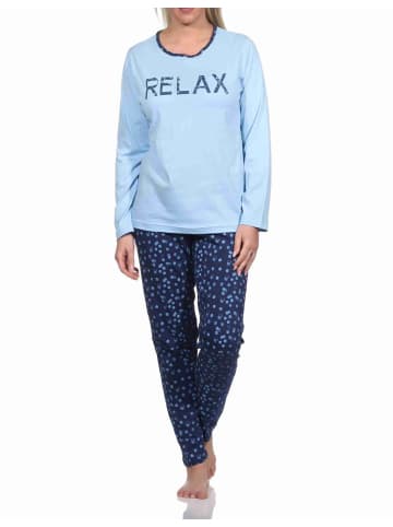 NORMANN Pyjama Schlafanzug lang Tupfen - 77393 in hellblau