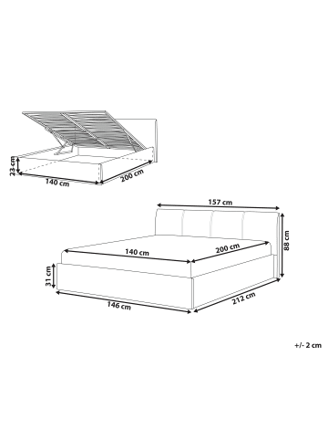 Beliani Doppelbett ORBEY in Beige - (W) 157 x (H) 88 x (L) 212 cm