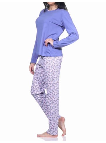 NORMANN langarm Schlafanzug Pyjama allover bedrucker Hose - 70607 in blau