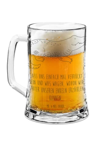Mr. & Mrs. Panda Gravur Bierkrug Krokodil mit Spruch in Transparent