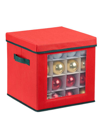 relaxdays Weihnachtskugel-Aufbewahrungsbox in Rot/ Grün - (B)30 x (H)30 x (T)30 cm